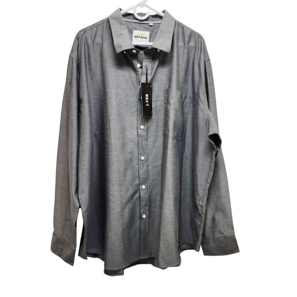 J ver Mens Classic Oxford Regular Fit Button-Up Shirt Size 3XL Gray Long Sleeve - Picture 1 of 7